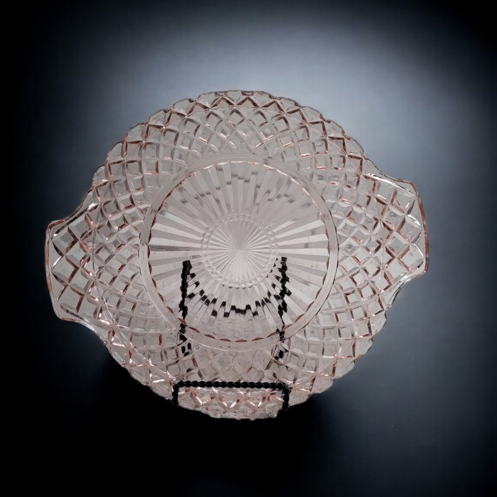 1930s Anchor Hocking Waterford Waffle Pattern Pink Depression Glass Platter